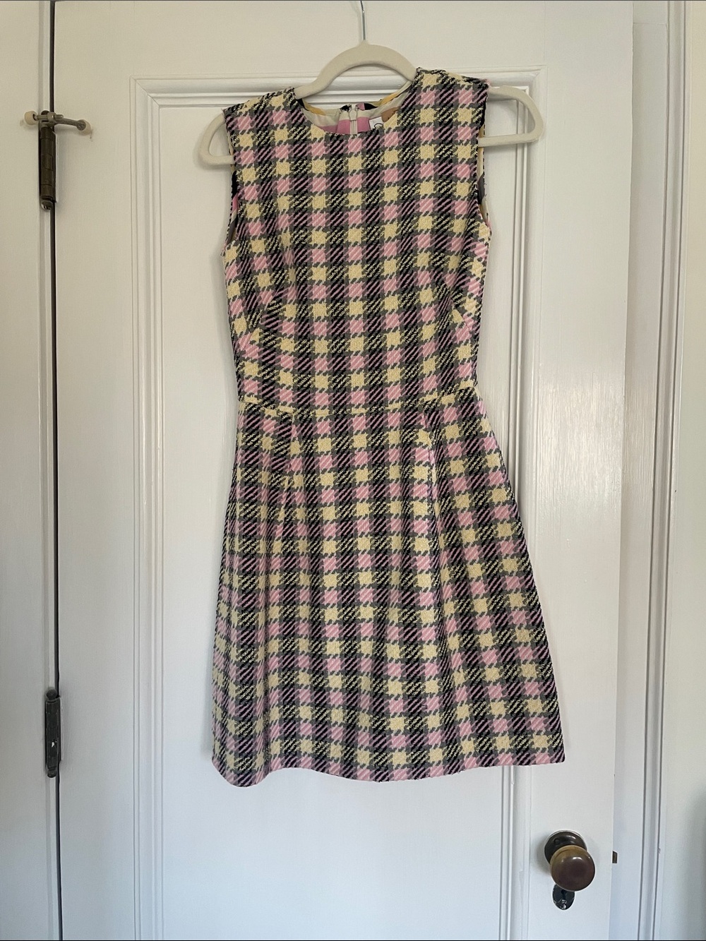 Oscar de la Renta Sleeveless Pink and Black Plaid A-Line Dress